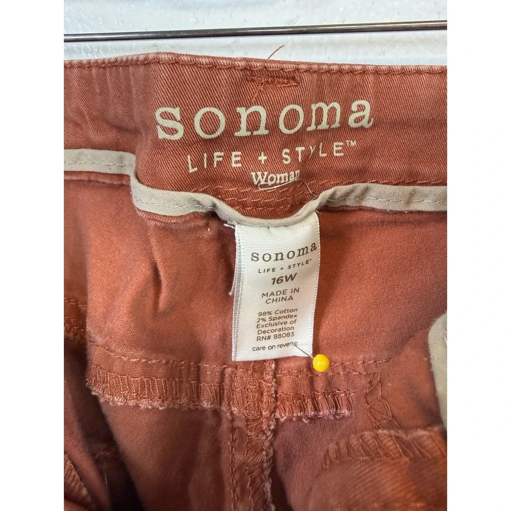 Sonoma Modern Straight Denim Jeans Womens Sz 16‎ Rust Brown Stretch Mid Rise